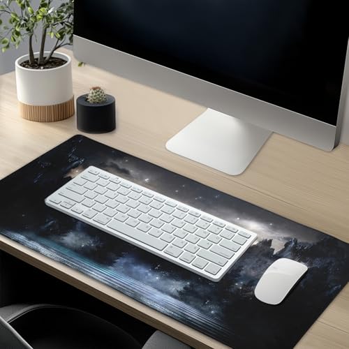 Image of Kawani Forest Extra Large Black Gaming Mouse Pad Non-Slip Rubber Giant Mountain Mousepad 31.5x11.8in with Stitched Edge Waterproof Keyboard Pads Computer Desk Laptop Mat for Work Game Office Home