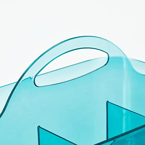 Image of mDesign Plastic Portable Craft Storage Organizer Caddy Tote, Divided Basket Bin w /Handle - Craft, Sewing, Art Supplies - Holds Brushes, Colored Pencils - Lumiere Collection - Dark Aqua Blue Tint