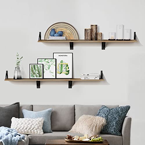 Floating Shelves With Black Metal Brackets Set Of 3, Light Wood Wall Bookshelf For Bedroom Over Desk Bed, Hanging Shelf For Office Kitchen Living Room, Bathroom Over Toilet (Natural Color) #TOP3