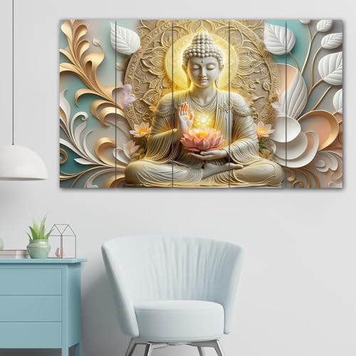 Image of Spacter art Lord Buddha Wall Painting for Living Room Big Size - Meditating Gautam Buddha Painting Wall Decor Peaceful Art for Bedroom, Office, Hotels & Gifting - Wooden Framed (30x60 inch)