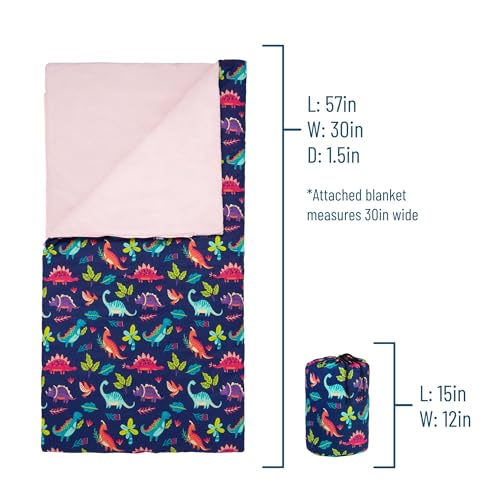 Image of Wildkin Kids Sleeping Bag - Roll-Up Design with Storage Bag for School, Travel & Camping - Dino Pals