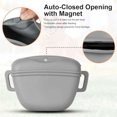 Aomig Leckerlibeutel für Hunde 3Pcs Hundeleckerli mit Trainingsklicker Gürtel Tasche Hundetraining Bauchtasche Hund Gassitasche Futterbeutel Hunde Gassigehen Hundetraining Silikon Trainingstasche Grau