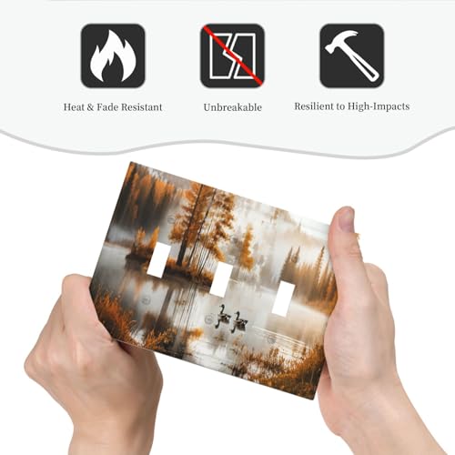 Decorative Switch Covers Plate Funny Ducks Vintage Lakeside Landscape 3 Gang Wall Plate Oversized Triple Toggle Light Switch Plate Jumbo Faceplate for Bedroom Home Decor