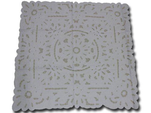 Servizio da the puro lino con ricamo ad intaglio quadrato 90 x 90 centrotavolo bianco