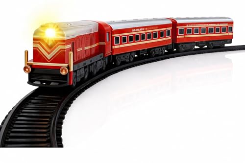 Image of Sheel Indian Passenger Toy Train Set 13 Pcs Track Set | Battery Operated Front Light Glow Made in India Kids Railway Toy Gift