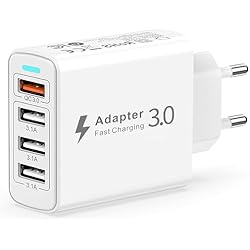 Cargador Rápido Xiaomi 33W Cargador USB Multiple 4 Puertos, Enchufe USB Carga Rapida 33W con Quick Charge 3.0, Cargador Móvil Carga Rapida Cargador Multiple USB Cargador Rapido para iPhone 14/13/12/11/X/8,Samsung S23/S22,Xiaomi