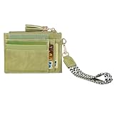 LIYSOYO Small Rfid Card Holder for Women, Slim Credict Card Wallet with Wristlet, Compact Card Holder Wallet with Strap and Zip Pocket (Green)