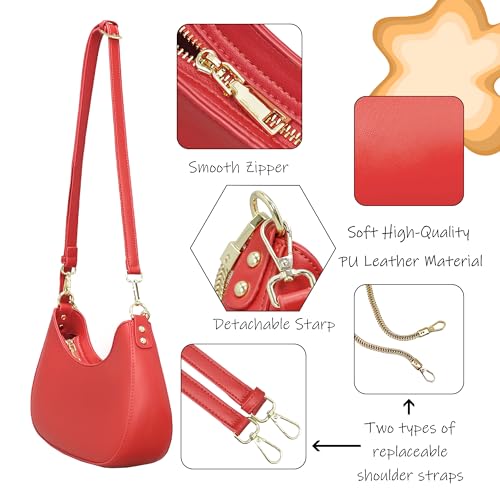 Image of Shoulder Bag for Women PU Leather Crossbody Bags Clutch Purse with Adjustable Strap Crescent Women's Hobo Handbag with Zipper