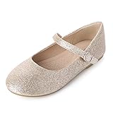 SANDALUP Girls Flat Mary Jane Shoes for Girl Gold Glitter 01