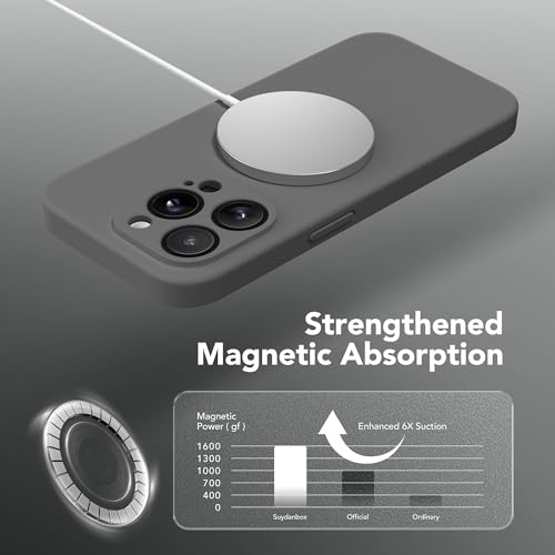 Image of Magnetic for iPhone 15 Pro Max Case, Compatible with MagSafe, [Full Camera Protection][Screen Protector] Silicone Shockproof Protective Phone Case for iPhone 15 Pro Max 6.7 inch, Dark Gray