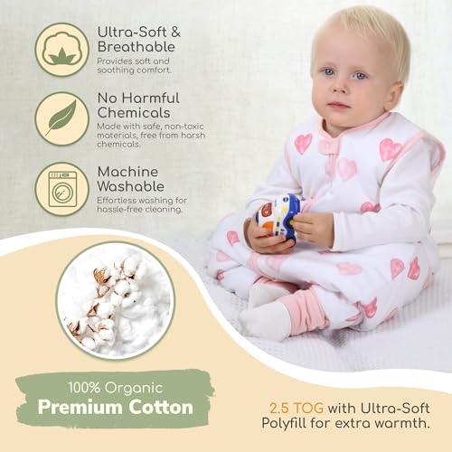 Image of Mama Cheetah Toddler Sleep Sack with Feet 3T-4T, 2.5 TOG Organic Cotton Baby Sleeping Bag with Legs, Winter Baby Wearable Blankets for Early Walker