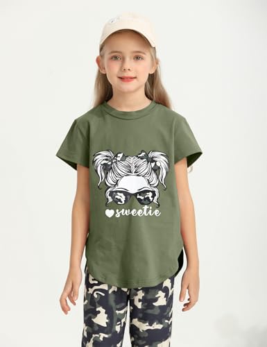Image of Girls Outfits Short Sleeve Irregular Tops + Camouflage Long Legging Outfits 2PCs Summer Pant Sets 6-14T