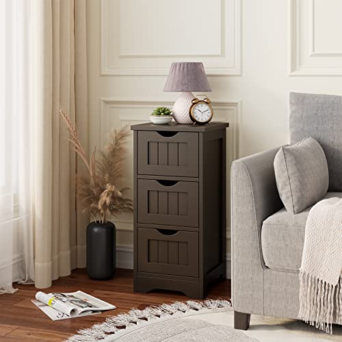 Tangkula Bathroom Floor Cabinet, 3 Drawers Wooden Storage, Modern Side Table, Home Office Organizer (3 Drawers, Coffee) - Image 2