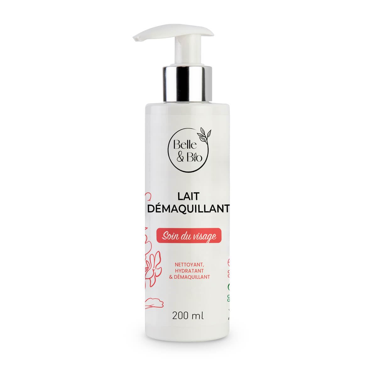 LAIT DÉMAQUILLANT BIO VISAGE - BELLE&BIO - Nettoyant, Hydratant, Sans rinçage - Toutes Peaux - Certifié Ecocert - 200 ml