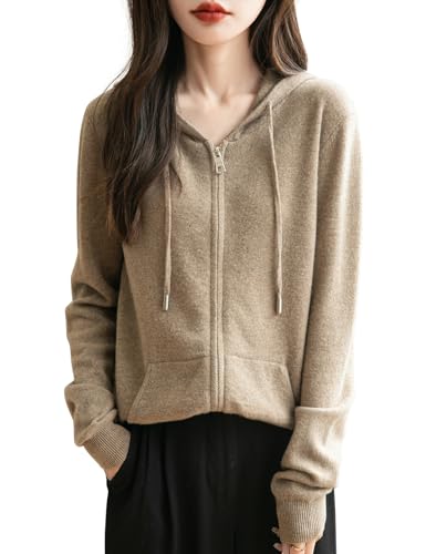 Chanyarn Women's 100% Merino Wool Zip Up Hoodies 2025 Fall Winter Warm Long Sleeve Knit Sweatshirt...