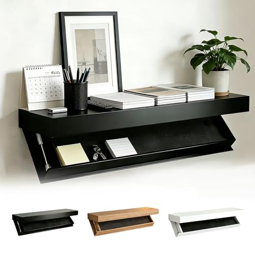 nawakol Floating Hidden Shelves for Wall with Concealed Storage Drawer Hidden Shelf Night Stand with Secret Compartment for Home Office Living Room Black