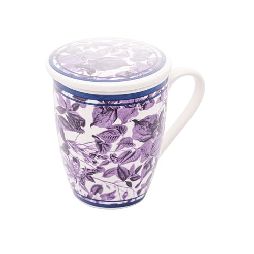 LYOR - Caneca de Porcelana Super White com Tampa e Filtro Roxa 340ml