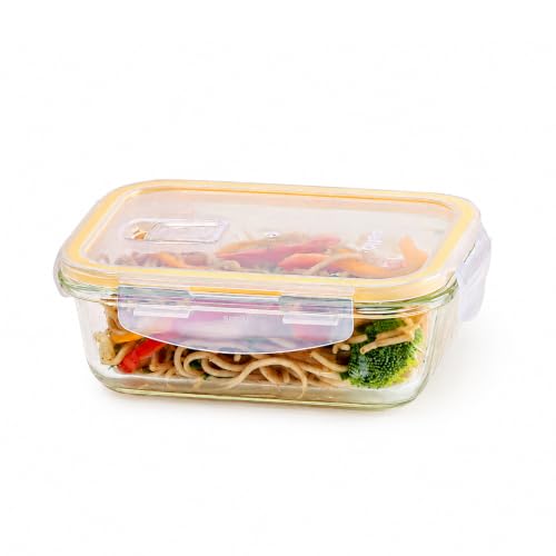 Image of CELLO Fit & Fresh Rectangle Lunch Box Container for Daily Use 640ml Clear | Microwave & Fridge Safe Toughened Glass Airtight Leakproof Food Storage Tiffin Box Container for Kitchen Travel & Office Use