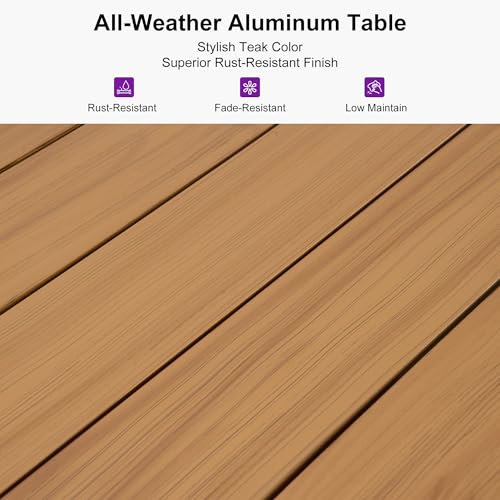 Image of PURPLE LEAF 9 Pieces Patio Dining Set Wicker Outdoor Furniture Rectangular Table and Chairs Set for Garden Patio Teak-Finish Aluminum Frame Backyard Kitchen Set, Cushions and Pillows Included