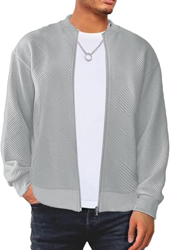 ETCYY NEW Men's Lightweight Casual Jackets Textrued Lines Sweatshirt Bomber Varsity Coat with Zipper