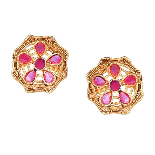Image of Estele Elegant Flower CZ Stud Earrings with Matte Finish for Women