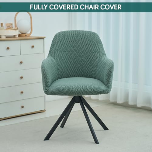Image of HOKIPO Premium Jacquard Fully Covered Cover for Swivel Dining Chair with Arms, Pack of 2, Green (AR-5356-GR*2)