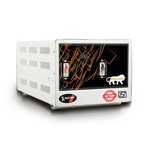 Image of BLUETRAX 10 KVA 8000W Mainline Voltage Stabilizer | 130V-300V | Copper | Table Top | Digital | Heavy Duty for Home Multipurpose Use | ISI Certified | 10 Years Warranty | White