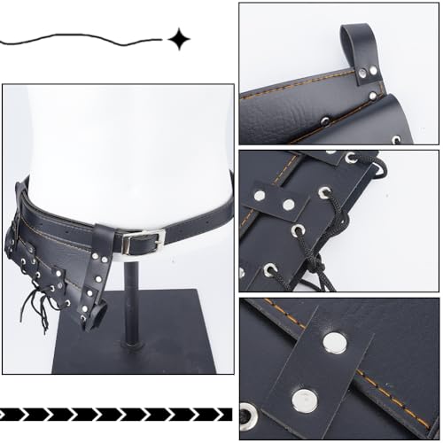 Image of GORGECRAFT Medieval Leather Sword Dagger Frog Adjustable Renaissance Sheath Sword Holster Viking Rapier Cross Lacing Holder Belt PU Leather Carry Case for Halloween Knight Pirate Cosplay, Black