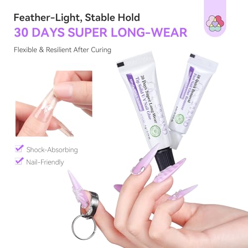 SAVILAND Solid Nail Glue Gel & Remover Kit: Press On Nail Packaging 10-Pack Travel Pocket-sized Press On Nail Tool Kit Nails Glue Long-Wear with 5s Fast Gel Nails Glues Remover