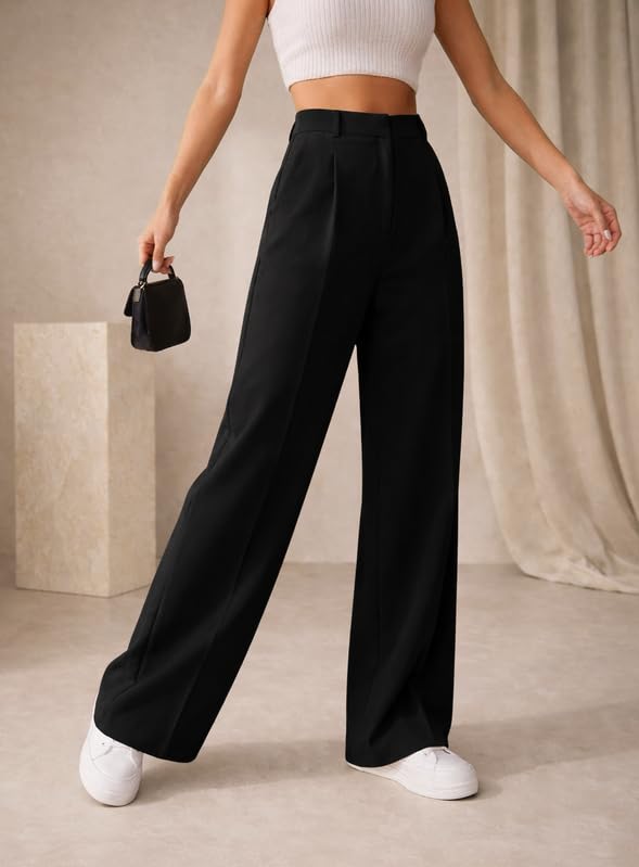 Image of Twill Regular Fit High-Waist Korean Trousers for Women & Girls | Casual Pants Outings