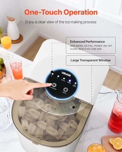 Image of VEVOR Countertop Ice Maker, 7 Cubes Ready in 6 Mins, 26 lbs per Day, Self-Cleaning Portable Machine with Ice Scoop, Ice-Making Machine with 2 Sizes Bullet ICES for Home, Kitchen, Office, Bar & Party