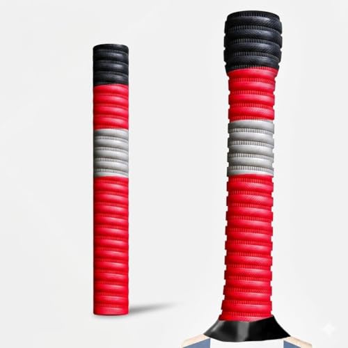 Image of Professional Cricket Bat Handle Coil Grips with Better Shock Absorption | Soft Rubber for Better Swing | Durable, High-Quality Batting Grip for All Cricket Players, Pack of 1 (Red)