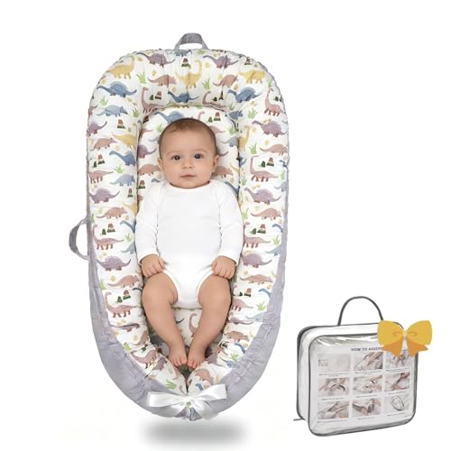 Image of Infant Support Cushion-Breathable and Soft Organic 100% Cotton, Portable Tummy Time Mat with Removable Support Cushionr Cover, Floor Baby Support Cushion for Newborn - Classic Dinosaur