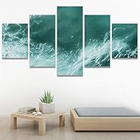 SIGNWIN 5 Panel Canvas Wall Art Beach Blue Coastal Cool Photography Relax/Calm for Home Decorations Ready to Hang - 60