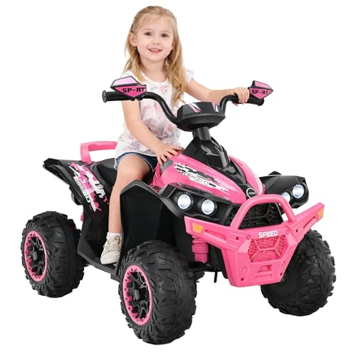 OLAKIDS 12V Ride On ATV for Kids (Pale Pink)