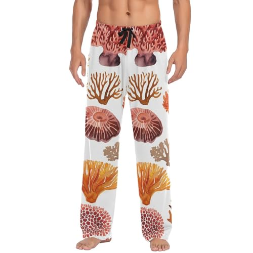 Men's Pajama Pants Cute Sea Corals Sleep Pajama Lounge Pant with Pockets, Elastic Waistband