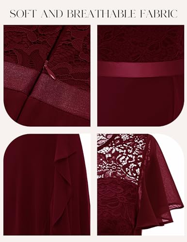 Image of BeryLove Formal Long Dresses for Women Wedding Guest Cocktail Bridesmaid | Airy Lace & Chiffon Evening Gown, Flutter Sleeve, Ideal for Mother of the Bride, Prom, Homecoming Party & Semi-Foraml Events