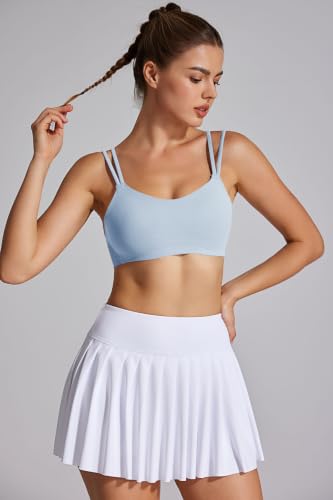 Image of Yoga Sports Workout Bras for Women Seamless Molded Cup Spaghetti Double Strap Bra Wirefree Scoop Neck Tank Top Bras