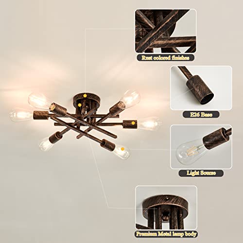 Image of ASGYISA 6-Lights Semi Flush Mount Ceiling Light Fixture Vintage Modern Bronze Matte Sputnik Chandelier Farmhouse Ceiling Lamp for Kitchen Bedroom Dining Room Living Room Entryway.
