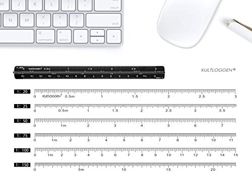 Dreikantmaßstab Maßstab Lineal Aluminium Dreikantlineal Scale Ruler Dreieckig Lasergraviert 1:20/25 / 50/75 / 100/150,17cm