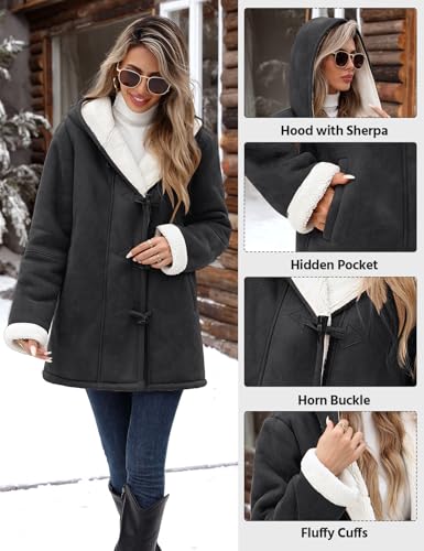 HEEKPEK Women Hoodies Fleece Jackets Soft Fuzzy Long Hoodie Sweatshirt Casual Sherpa Hoodies Horn Button Coats Winter2