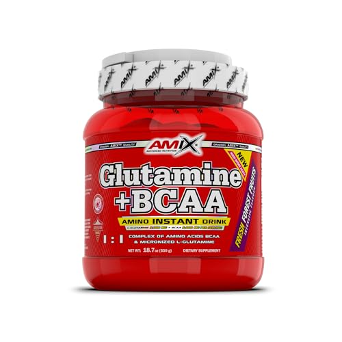 AMIX - Bcaa Glutamina - 530 Gramos - Complemento Alimenticio de Glutamina en Polvo - Reduce el Catabolismo Muscular - Óptimo para Deportistas - Sabor Frutas del Bosque - Aminoácidos Ramificados