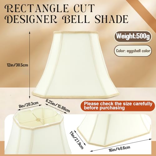 Image of Glooglitter Set of 2 Bell Lamp Shade 6.25 inch x 8 inch Top 11 inch x 16 inch Bottom 12 inch High (Spider) Rectangle Cut Square Replacement Vintage Silk Lampshade for Table Floor Living Room Bedroom (Eggshell)