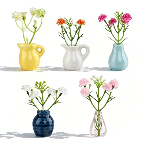 Imanes decorativos mini jarrón cerámico con flores 5 pzas