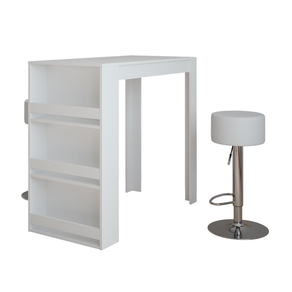 Vicco Juego de Mesa de Bar Repose, Blanco, 57 x 117 cm con 2 taburetes de Bar, utilizable como Mesa Alta para Cocina o Comedor