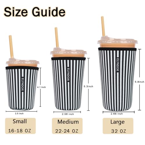 Image of Reusable Insulated Sleeve for Iced Coffee Cup, 3-Pack Coffee Neoprene Drink Sleeve for Cold & Hot Drinks, Beverage Holder for Iced Coffee (Black Stripes)
