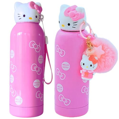 Baby In Love Basket Hello Kitty 400 ml Insulated Water Bottle for Kids – Stainless Steel with 6-12h Heat Preservation with Sanrio Keychain (Pink)