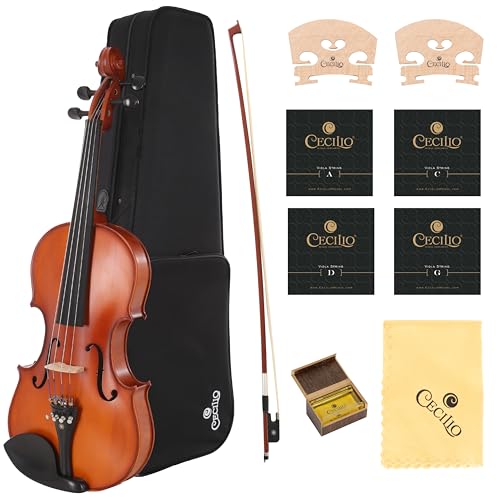 Cecilio Solid Wood Viola 15.5 Inch Viola Full Size, Professional Handcrafted Acoustic Viola with...