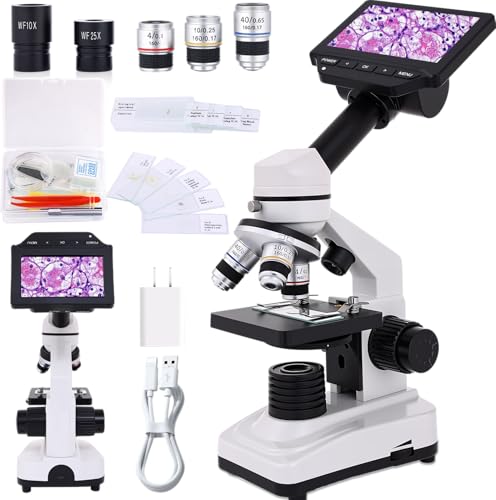 Image of Microscope for Adults & Kids, 40X-2500X High-Power Compound Microscope for Students, School Lab & Home Schooling,Equiped with Slides Set & Phone Holder (Black and White)