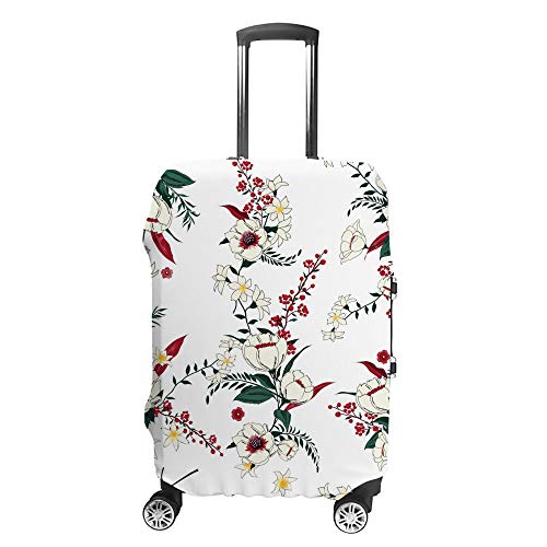 Housse de valise plantes tropicales blanche en polyester élastique 18-32 pouces